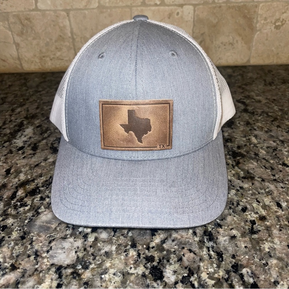 Mens Trucker Hat with Texas Flag stitched on Leather